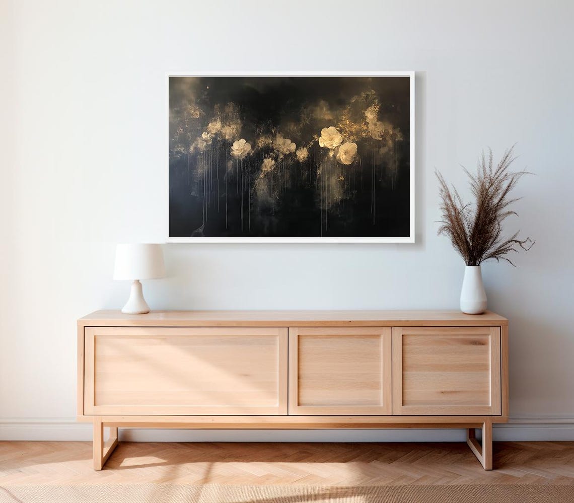 Dark Florals Frame Tv Art Moody Floral Art For Frame Tv Southern Gothic Abstract Florals Black And Beige - Image 2
