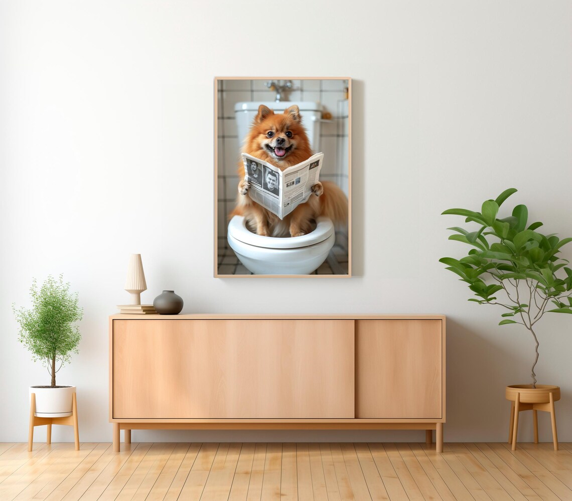 Pomeranian in Toilet, Funny Bathroom Art Print - Image 2