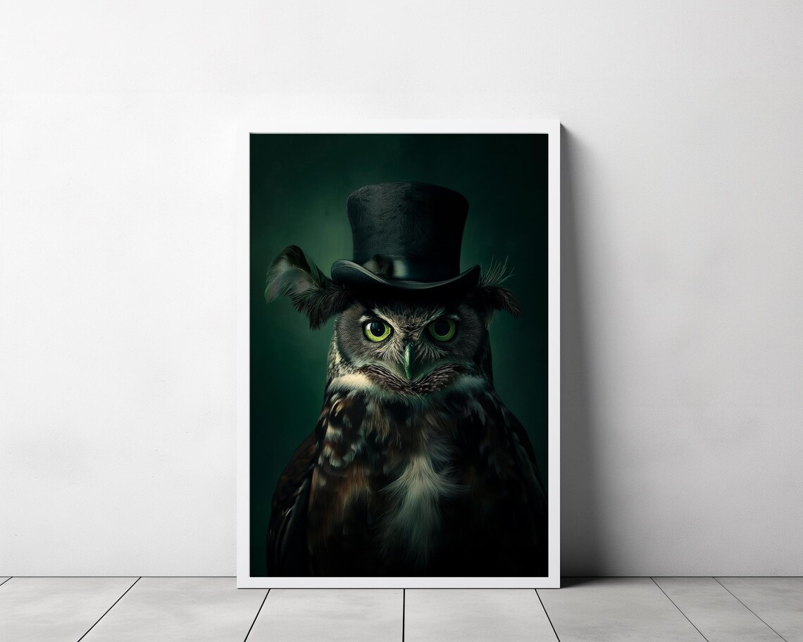 Gentleman Owl Vintage Portrait Art Print, Dark Academia - Image 3