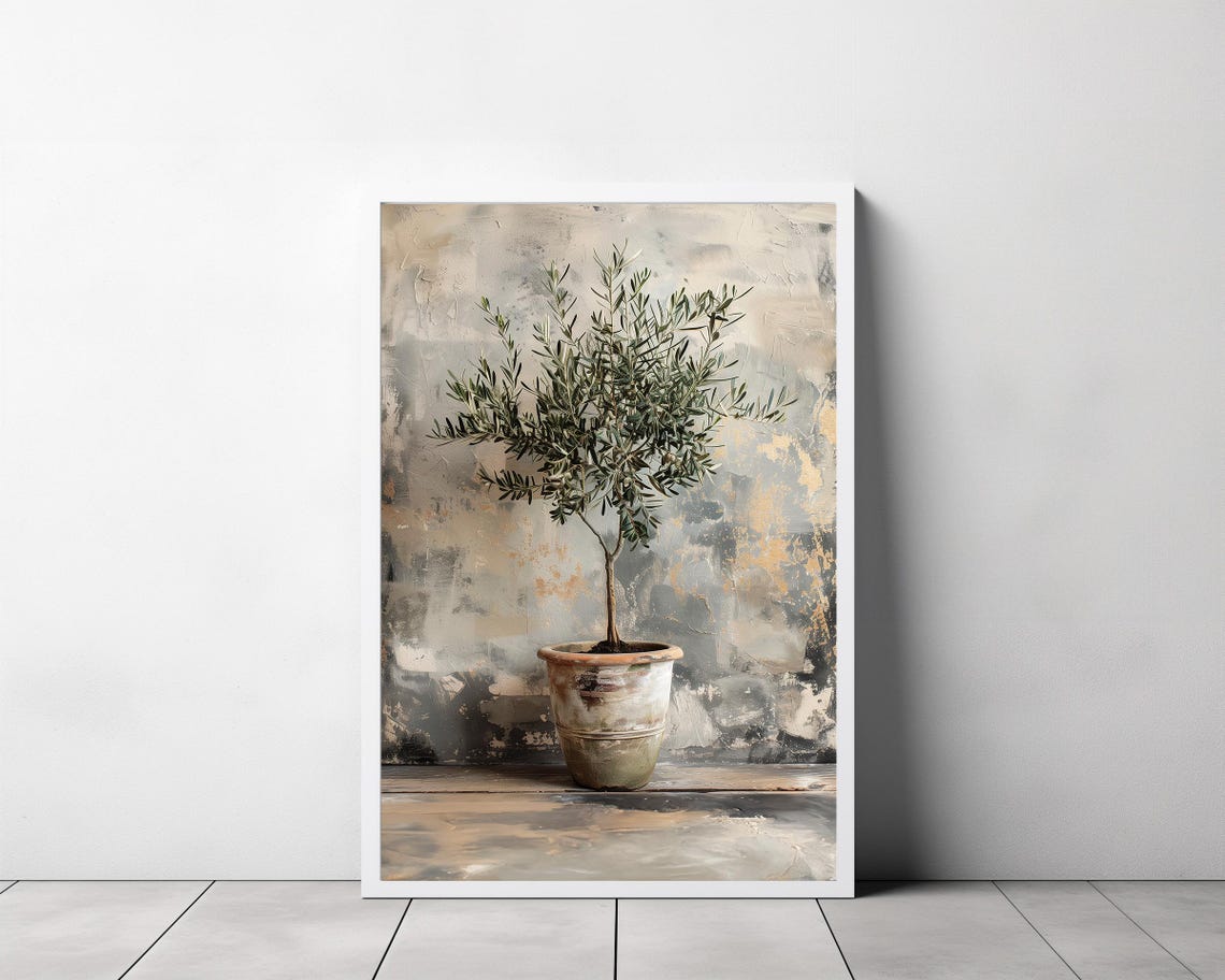 Olive Tree In Rustic Clay Vessel Muted Minimalist Still Life Poster - Image 3