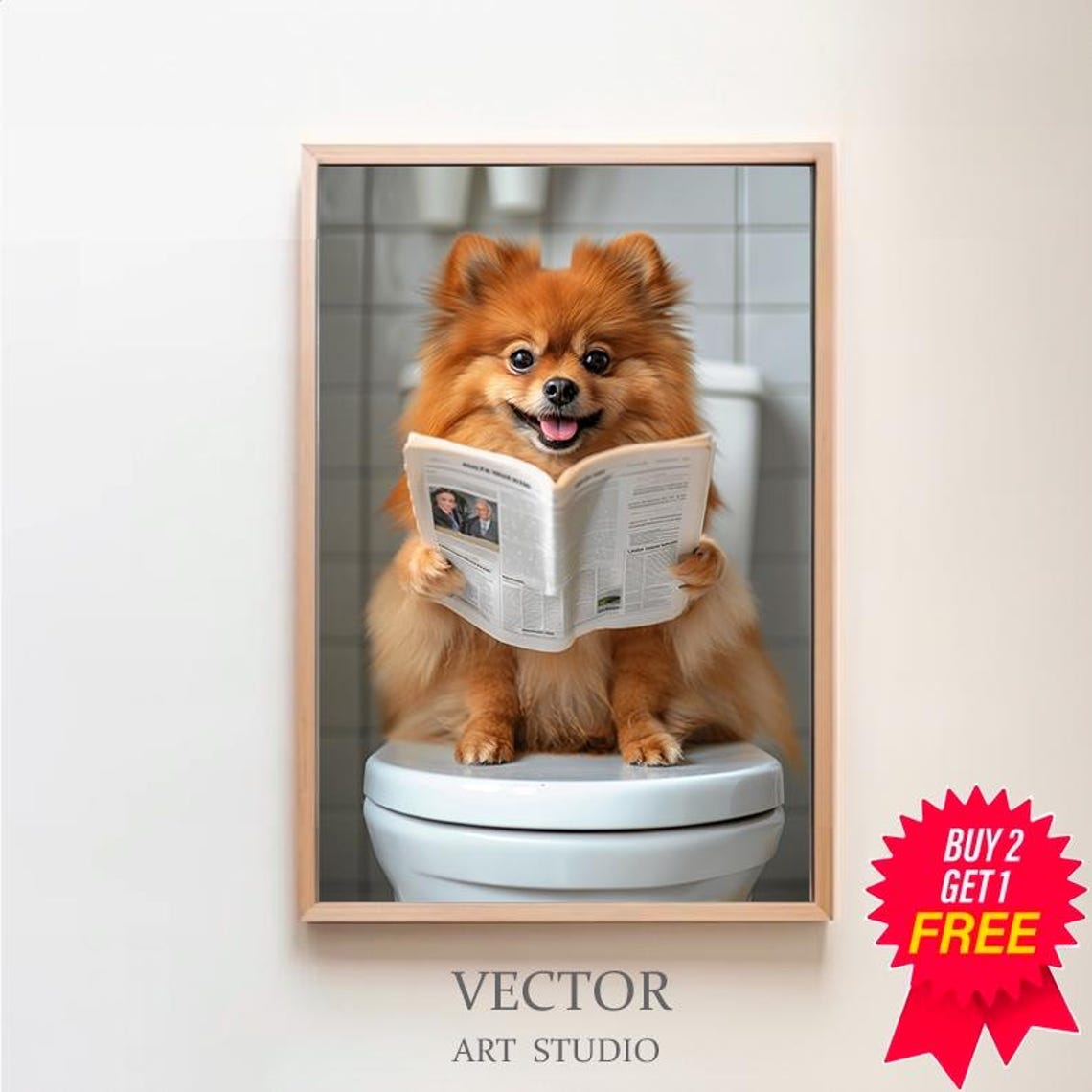 Pomeranian Wall Art Funny Bathroom Decor Pomeranian In Toilet Animal In Toilet Petshop Art Dog Art Pomeranian Gift