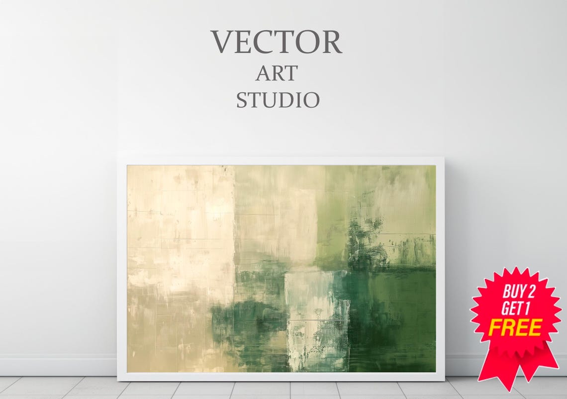 Sage Green And Beige Abstract Blocks Modern Minimalist Art Poster - Image 3