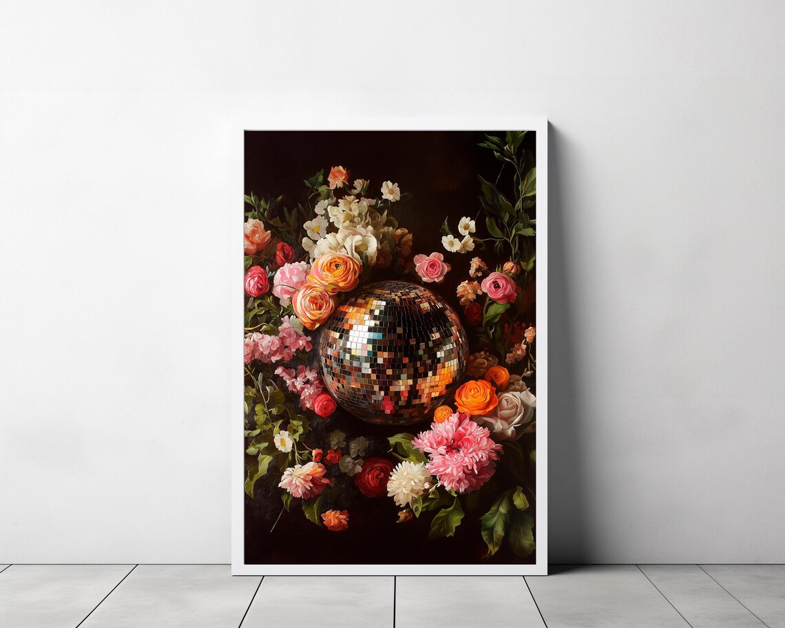 Disco Ball Botanical Art Print, Maximalist Kitsch - Image 3