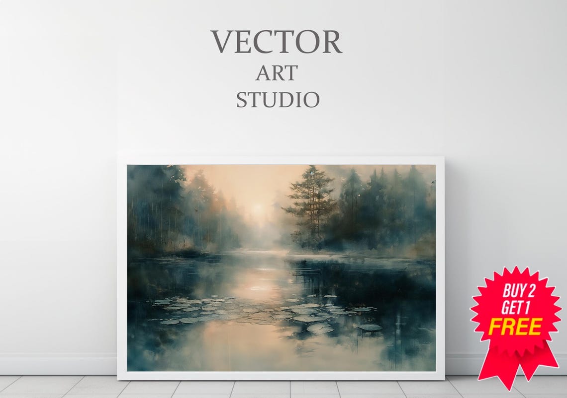 Fall Landscape Print Vintage Autumn Moody Countryside Painting Muted Farmhouse Decor Rustic Fall Wall Rustic Fall Landscape Print - Image 3