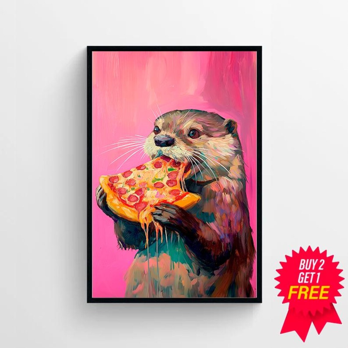 Maximalist Otter Eating Pizza, Oil Painting Poster - Image 4