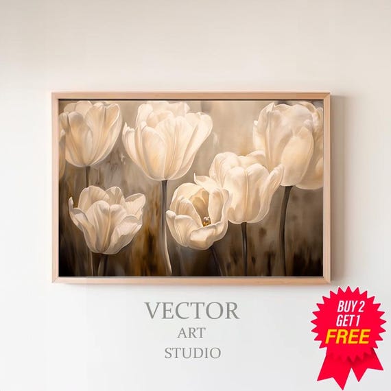 Spring Tulips Frame Tv Art Neutral Flower Tv Art Spring Botanical Easter Screensaver Moody Vintage Floral Oil Painting