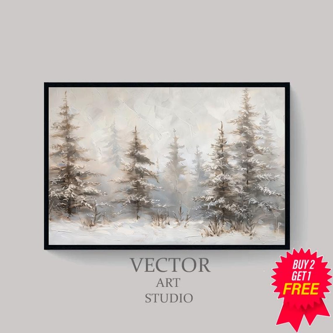 Snowy Pine Trees Winter Forest In Soft Neutral Tones Landscape Poster - Image 4