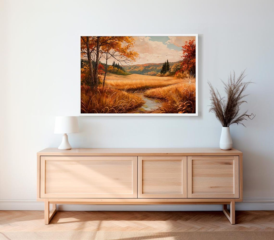 Vintage Autumn Moody Painting Farmhouse Decor Rustic Fall Wall Print Earth Tone Rustic Fall Countryside Landscape Painting Print - Image 2