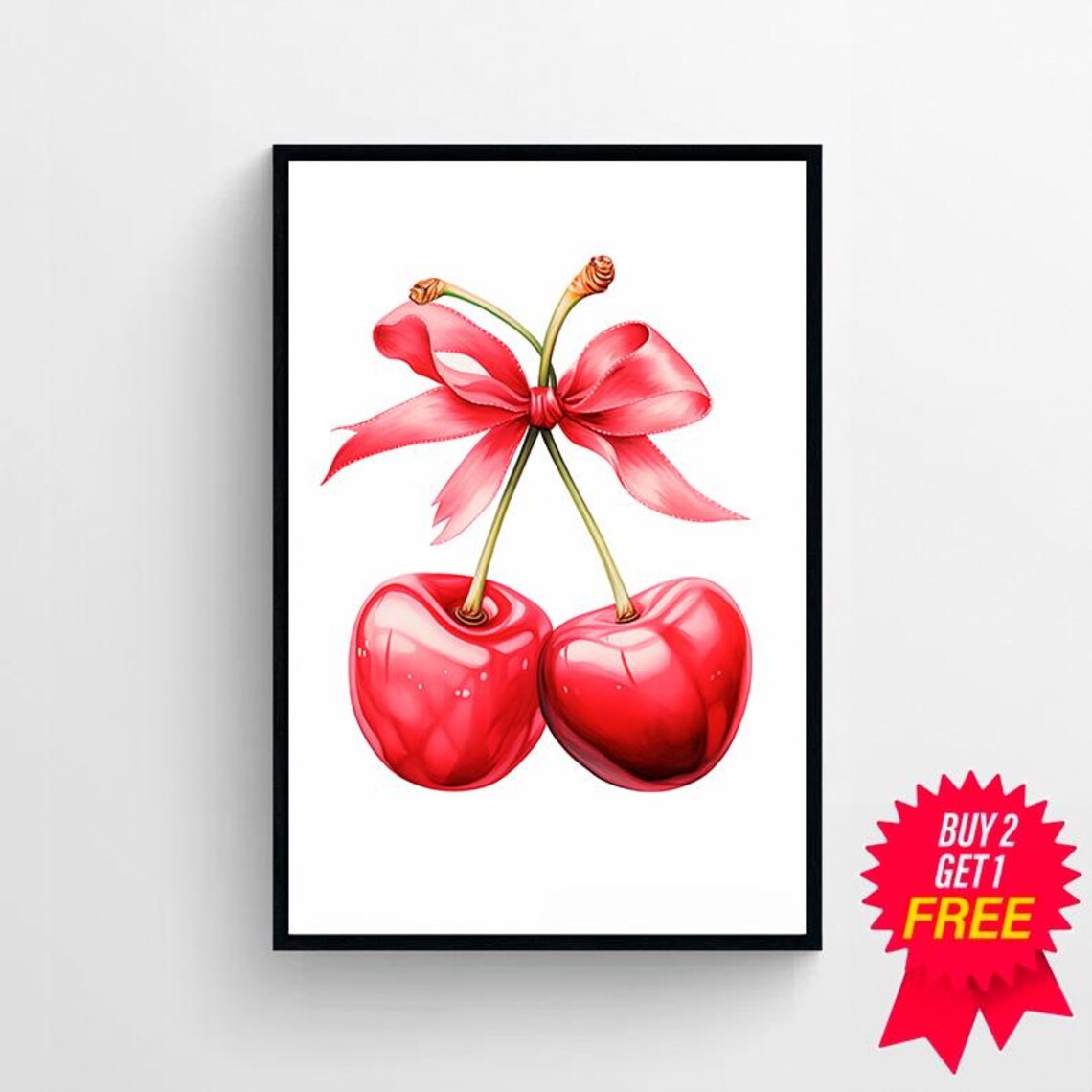 Cherry Wall Art Print Feminine Poster Trendy Wall Art Coquette Pink Bow Soft Girl Bedroom Decor Preppy College Apartment Print - Image 4