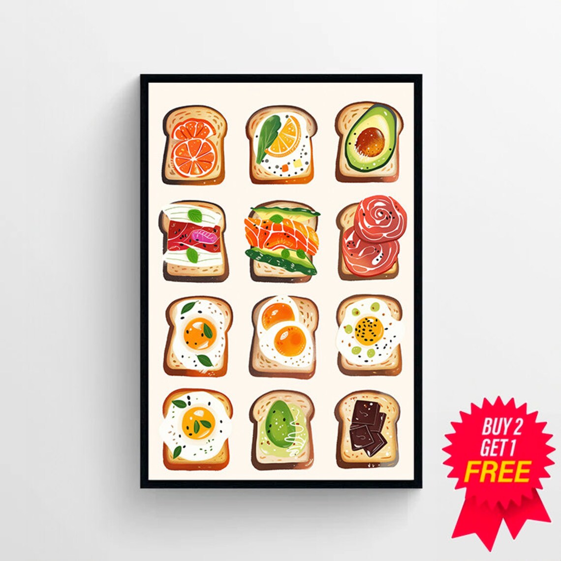 Toast Breakfast Print Avocado Toast Decor Trendy Kitchen Wall Art Kitchen Decor Minimalist Food Ingredient Print Foodie Art Print - Image 4