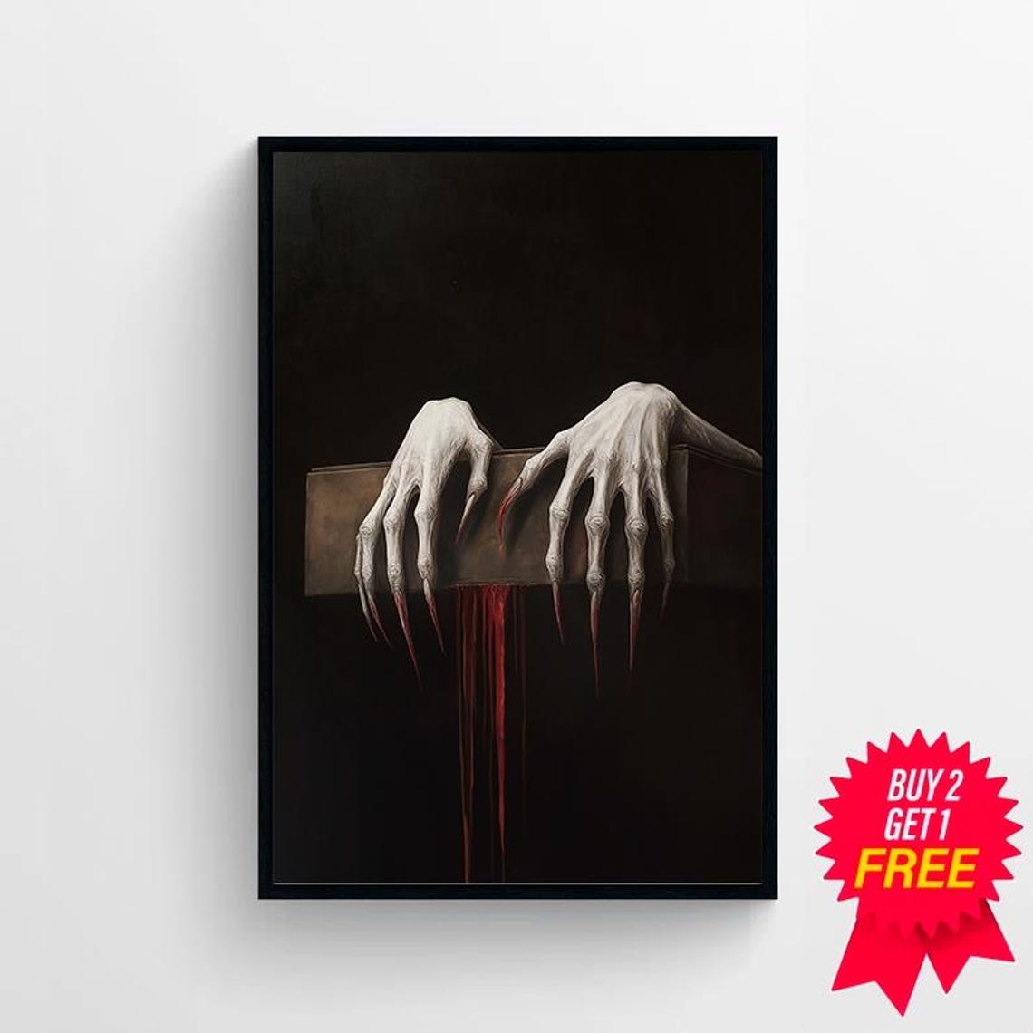 Gothic Dracula Clawed Hands on a Coffin Dark Horror Painting Poster - Image 4