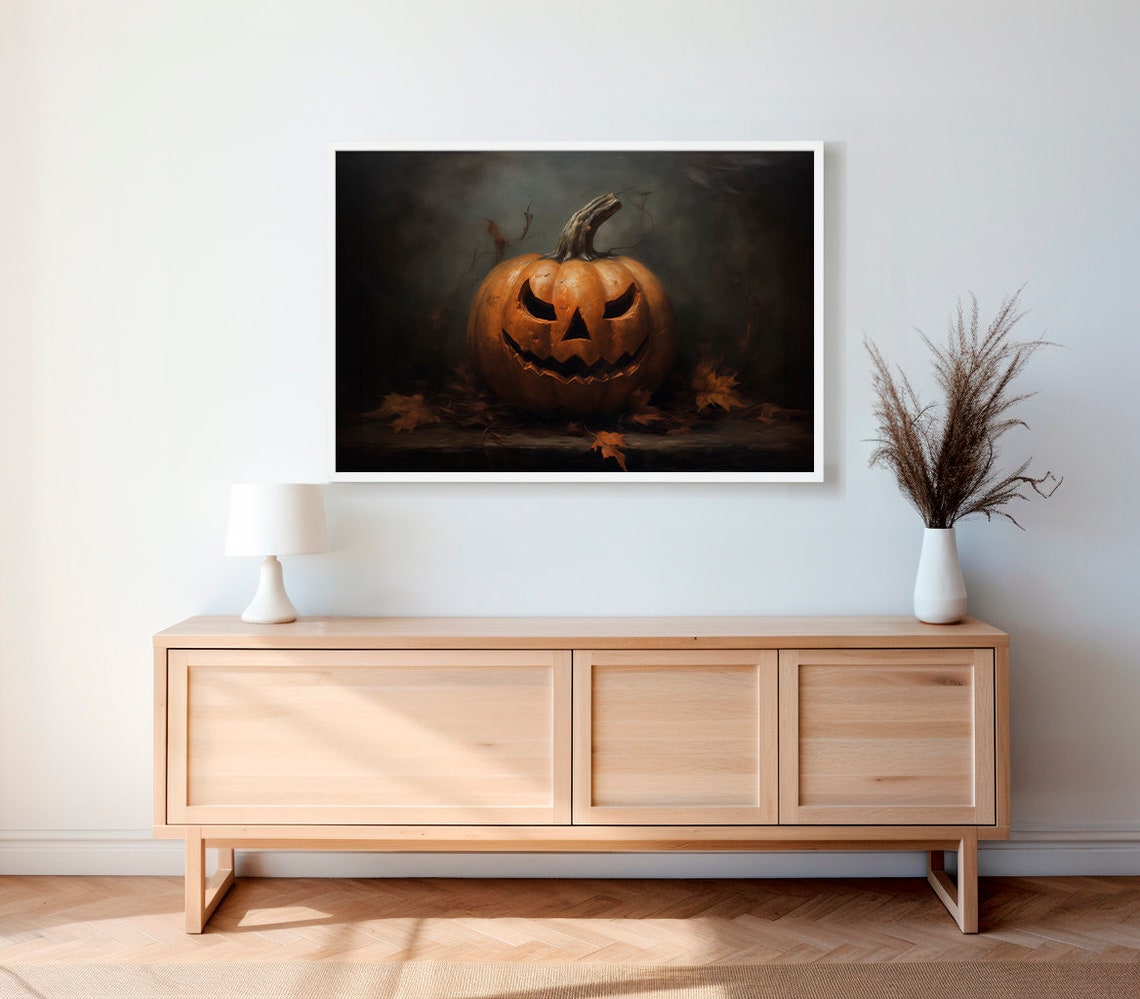 Sinister Grinning Jack O Lantern Dark Moody Halloween Art Poster - Image 2