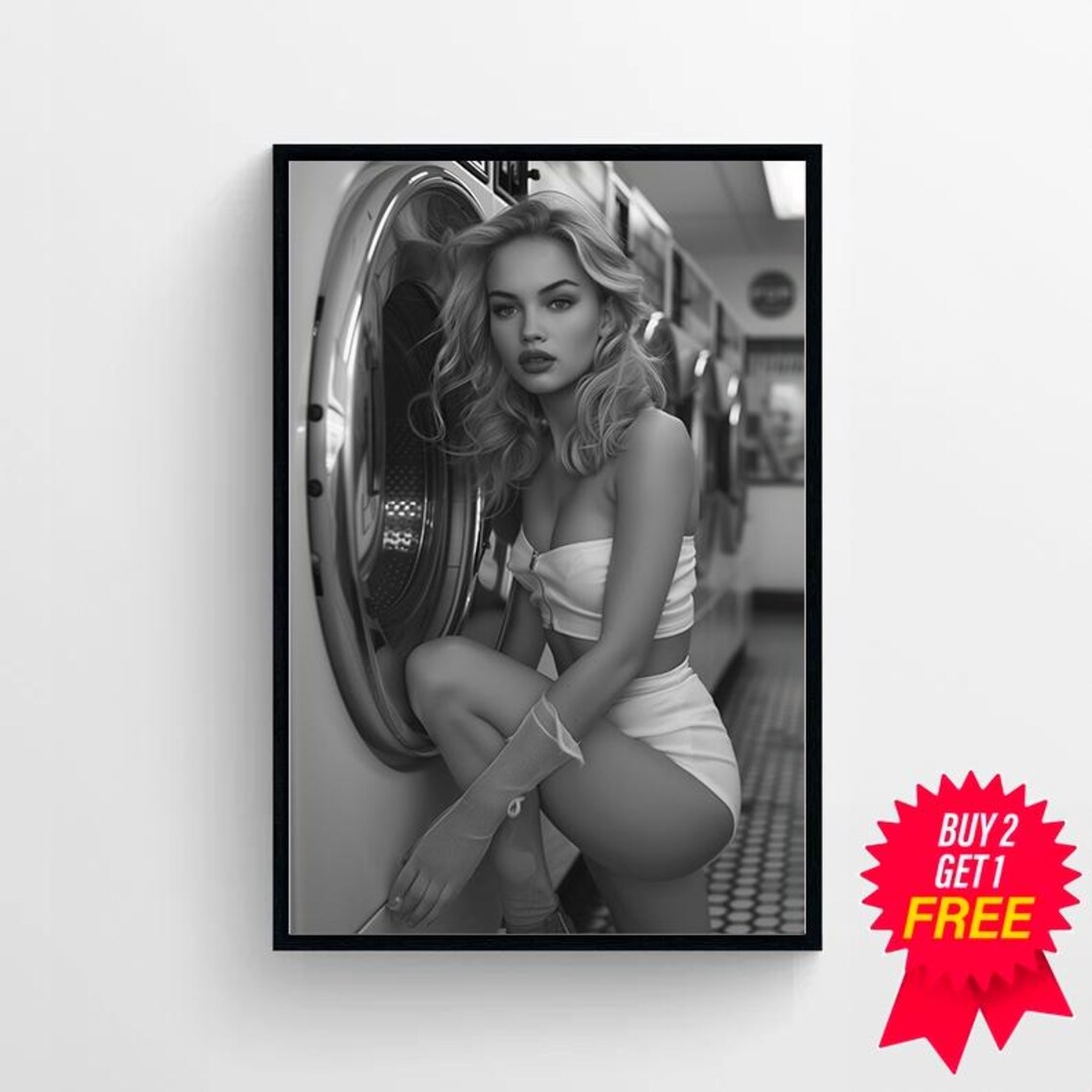 Laundry Day Poster Funny Wall Art Washing Day Black And White Photography Humour Laundry Room Wall Art - Image 4