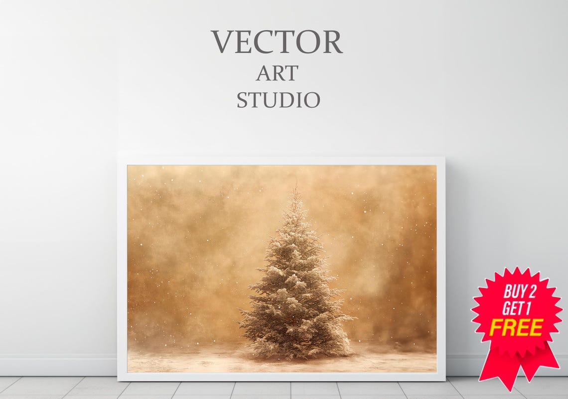 Snowy Pine Tree Under Copper Golden Sky Winter Landscape Poster - Image 3