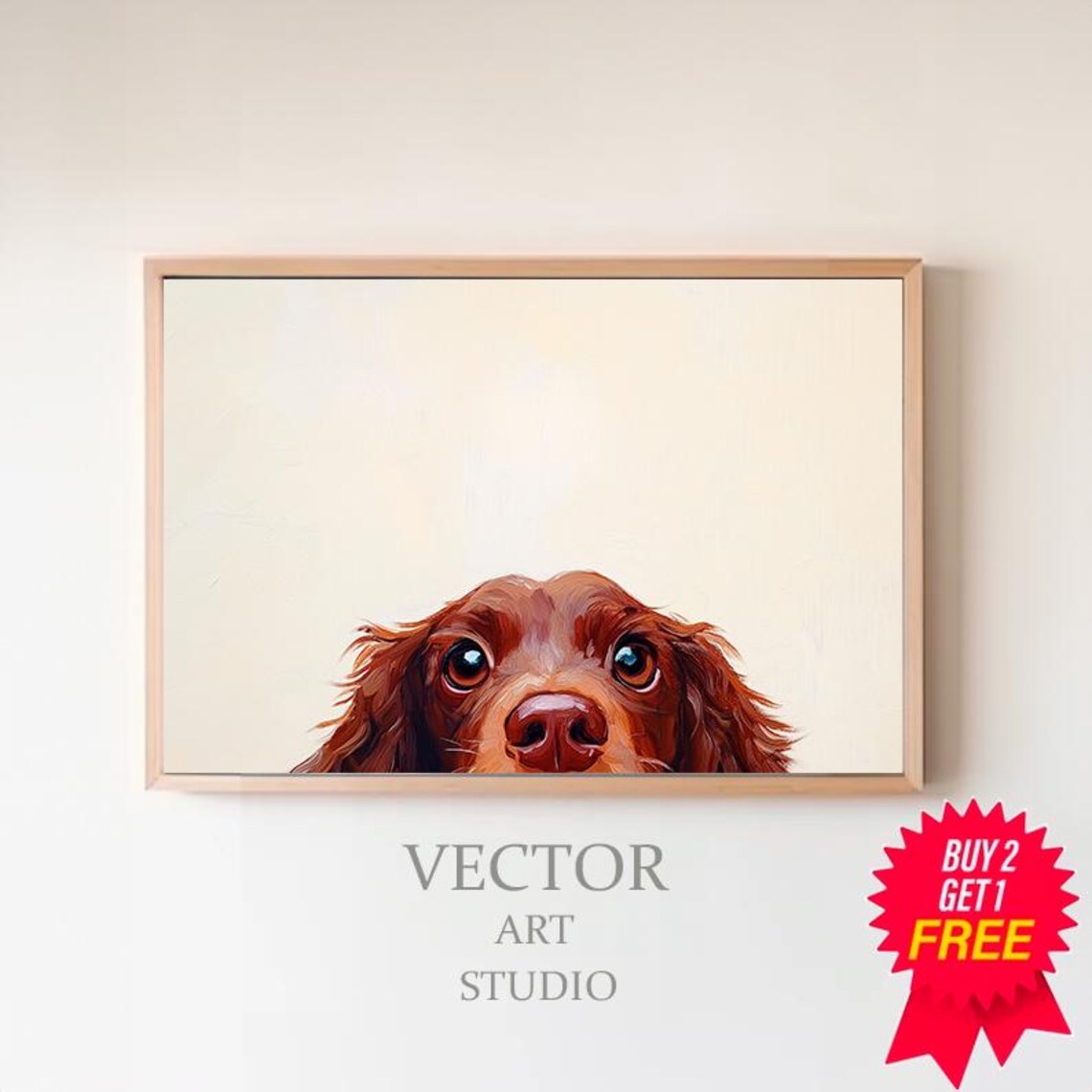 Wide Eyed Brown Puppy Peeking Over The Edge Funny Cute Dog Wall Art