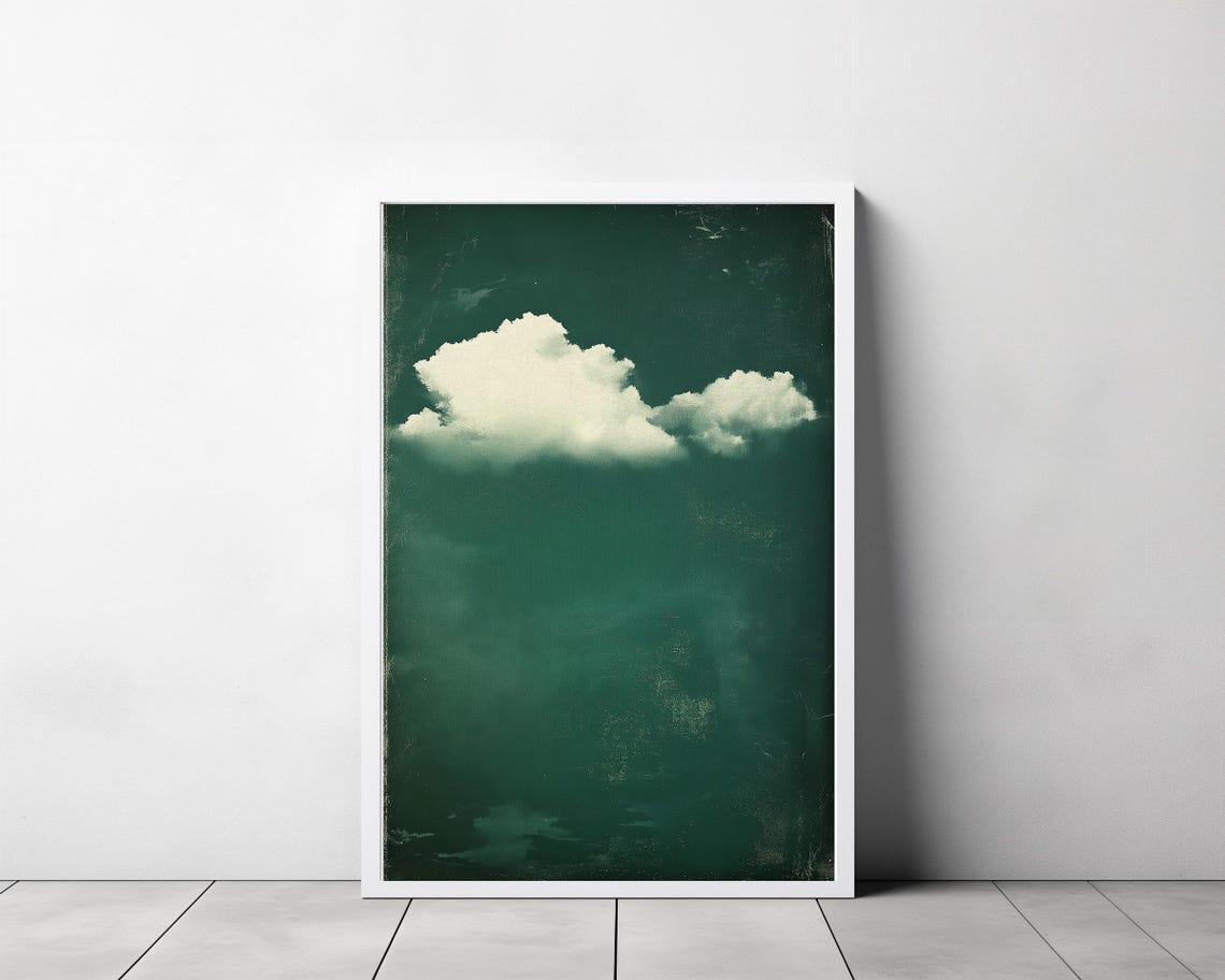Single White Cloud on Deep Emerald Green Sky Minimalist Poster - Image 3