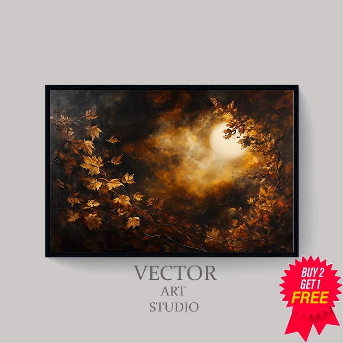 Glowing Golden Moon Behind Autumn Branches Moody Fall Poster - Image 4