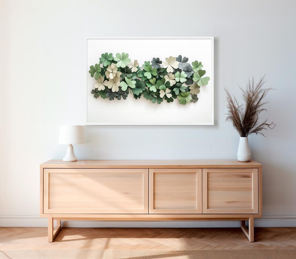 St Patricks Day Frame Tv Art Watercolor Shamrock 3d Frame Tv Art Modern Organic Decor Clover Earth Tone Lg Gallery - Image 2