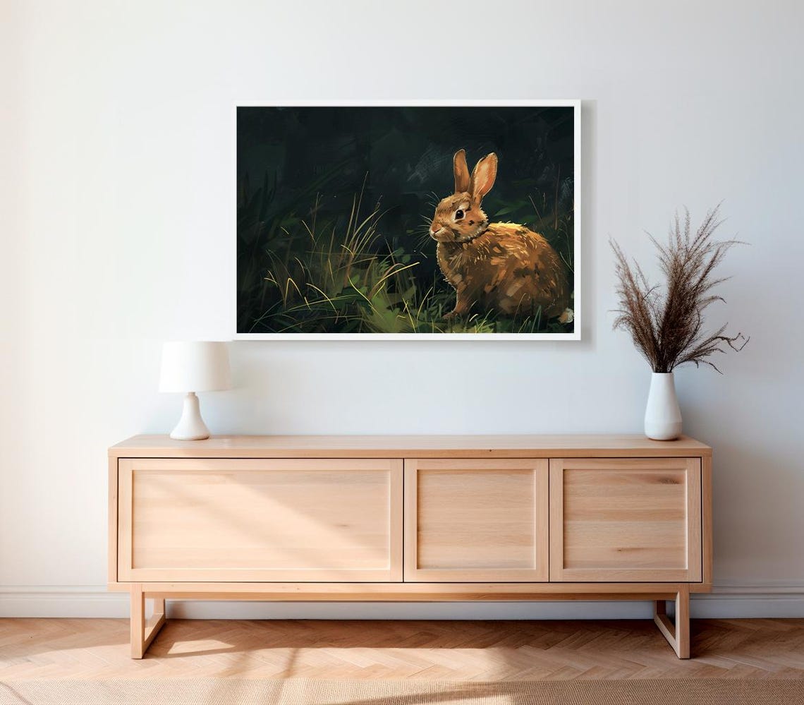 Dark Easter Frame Tv Art Neutral Bunny Painting Tv Rabbit Spring Screensaver Moody Easter Decor - Image 2