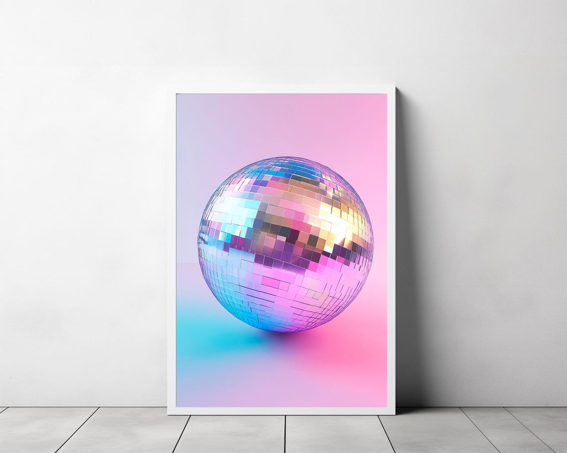 Iridescent Disco Ball on Pink and Blue Pastel Gradient Poster - Image 3