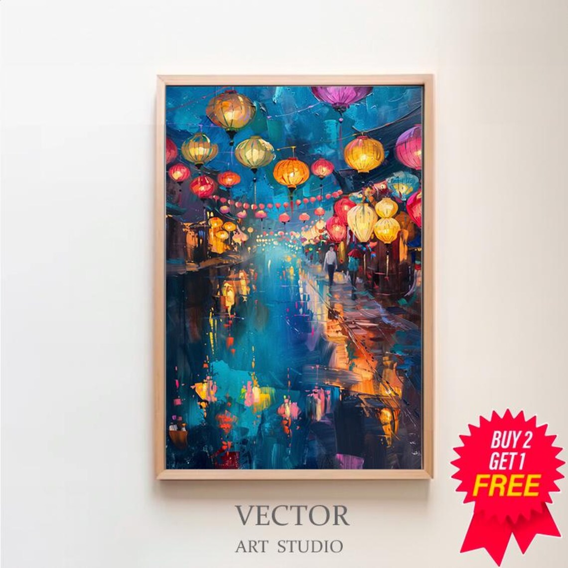 Hoi An Vietnam Lantern Street At Night Scene Oil Painting Poster
