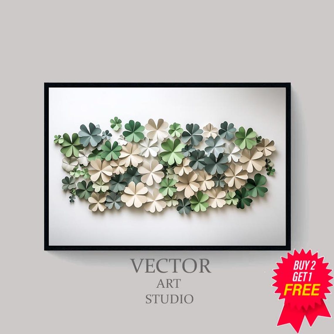 Rounded 3D Paper Shamrock Cluster In Greens And Cream Poster - Image 4