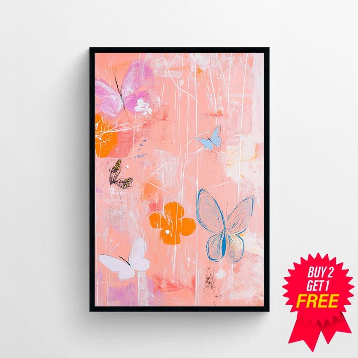 Abstract Giclee Wall Art Colorful Butterfly Art Large Oil Painting Oversize Abstract Art Mid Century Modern Original Art Print - Image 4