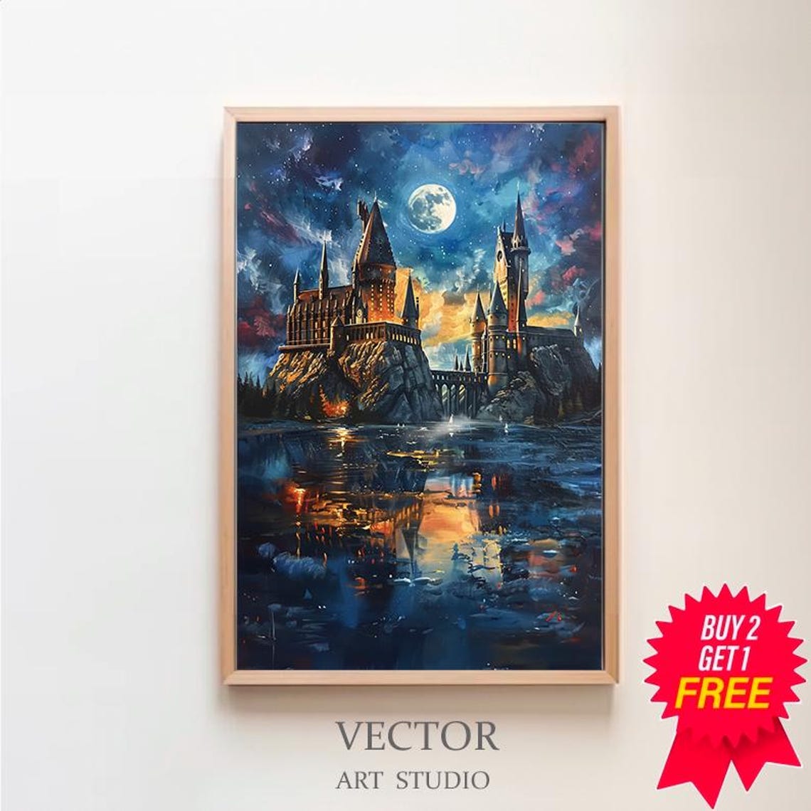 Wizarding Inspired Poster Vintage Wizard School Wizard World Van Gogh Painting Vintage Castle Decor Wall Art