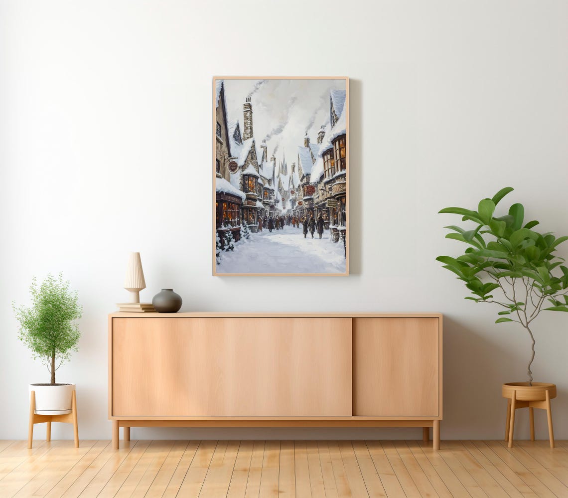 Crowded Snowy Wizard Street In Daylight Winter Fantasy Poster - Image 2