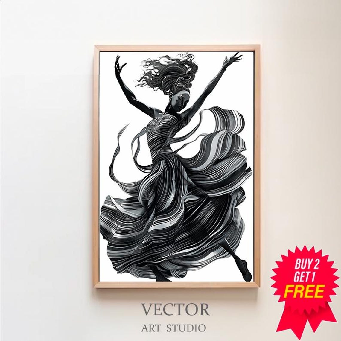 Dance Of Joy Black White Abstract Figure Print Home Decor Minimalist Wall Art For Modern Decor Abstract Art