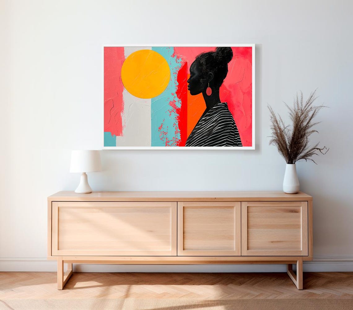 Colorful Abstract Woman Silhouette Coral Sun Turquoise Poster - Image 2