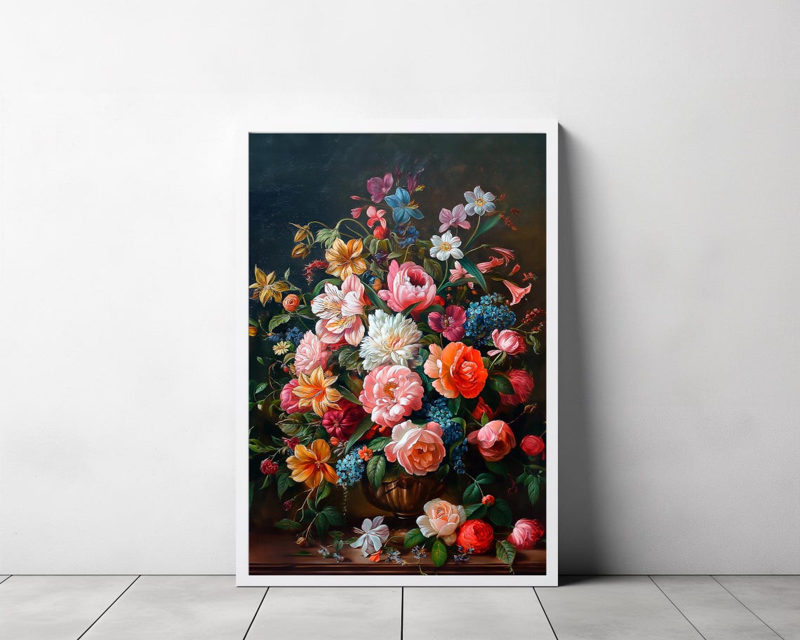 Dark Flower Painting Art Moody Floral Dark Academia Wall Art Print Art Vintage Moody Painting Roses Antique Print - Image 3
