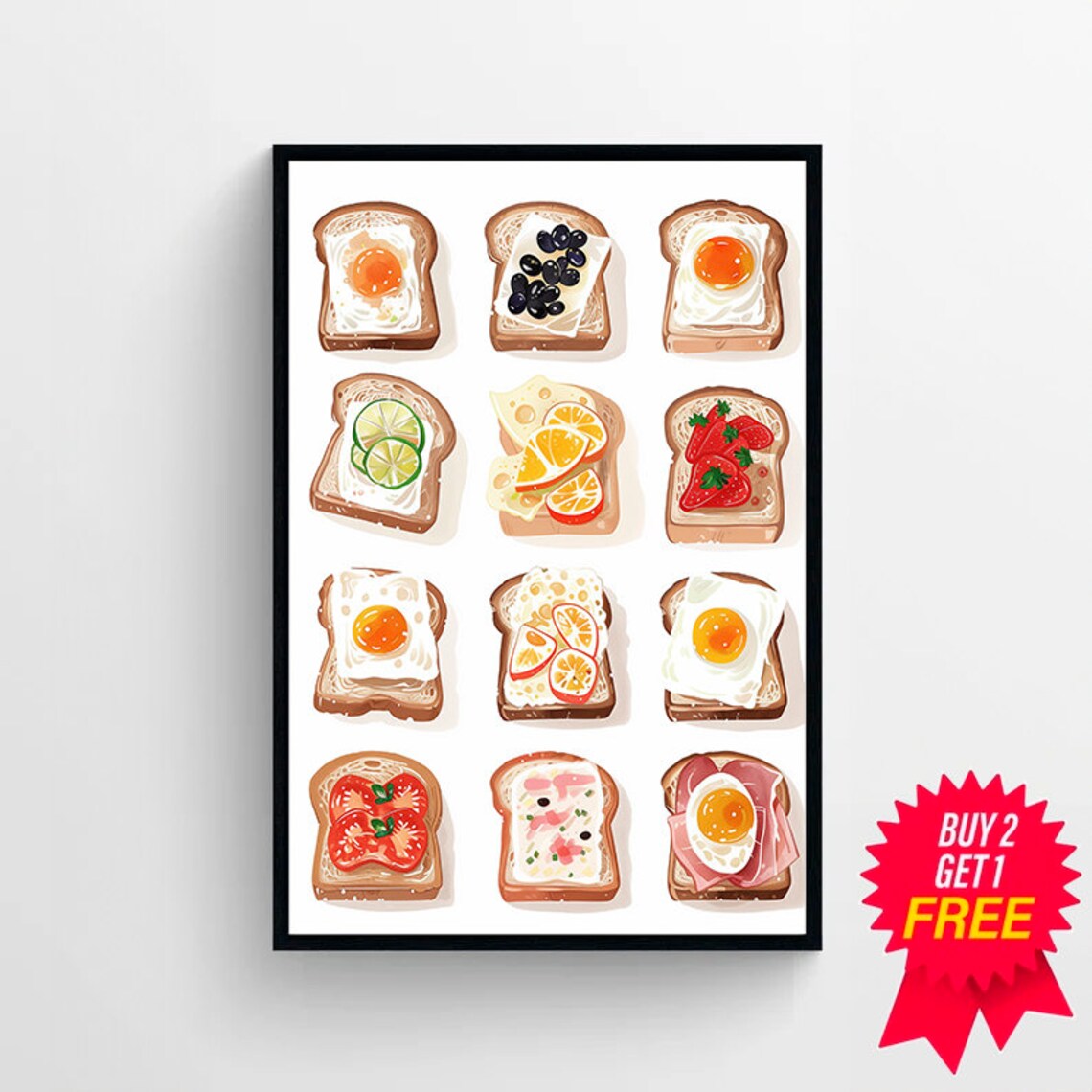 Toast Breakfast Print Avocado Toast Decor Trendy Kitchen Wall Art Kitchen Decor Minimalist Food Ingredient Print Foodie Art Print - Image 4
