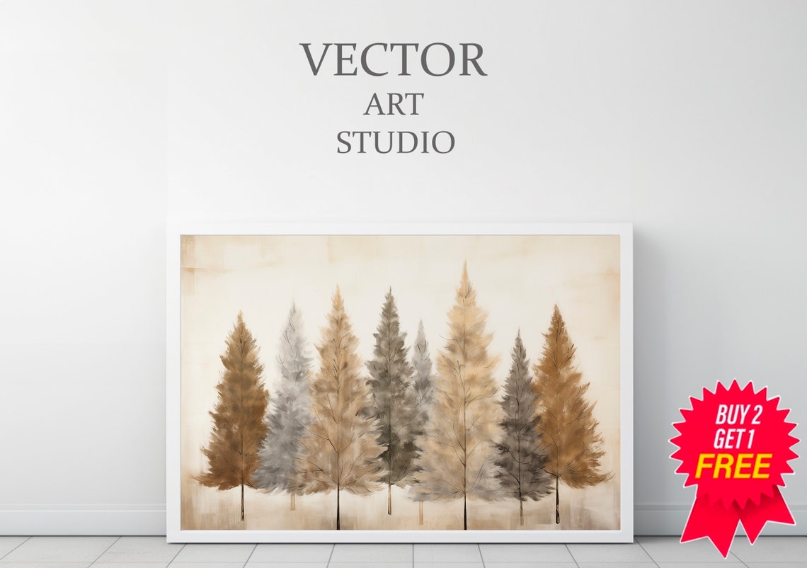 Row of Autumn Pine Trees Minimalist Neutral Landscape Poster - Image 3