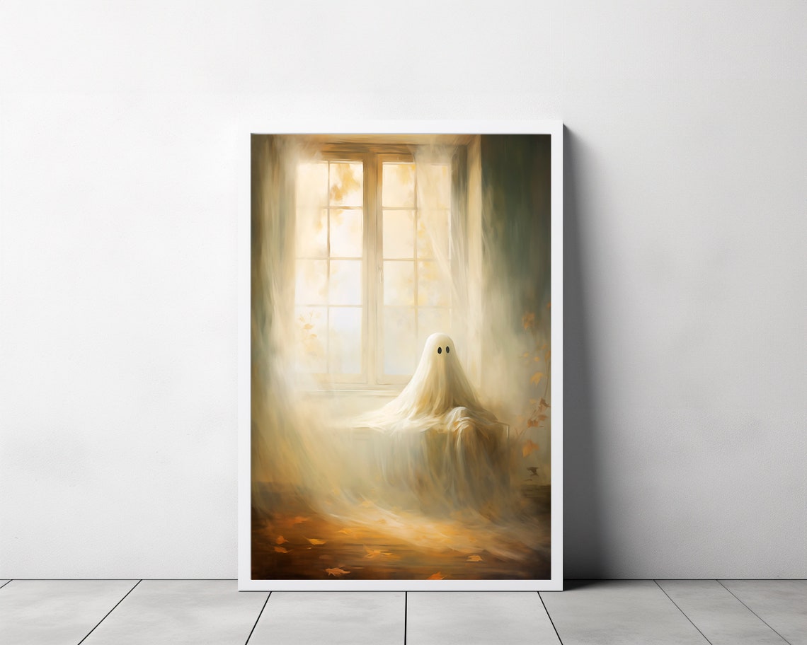 Ghost Resting by Sunlit Window in Golden Autumn Light Poster - Image 2