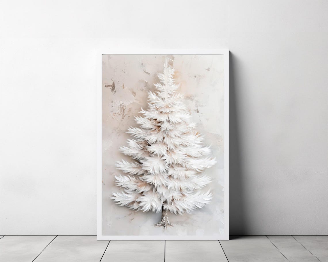 White Feather Christmas Tree Soft Neutral Holiday Decor Poster - Image 3