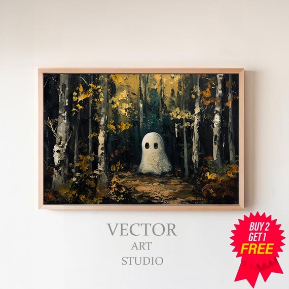 Small Ghost In Golden Autumn Birch Forest Thick Impasto Style Poster