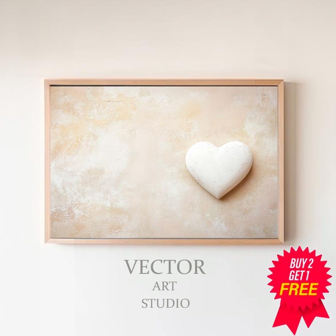 Minimalist White 3D Heart On Textured Beige Background Poster