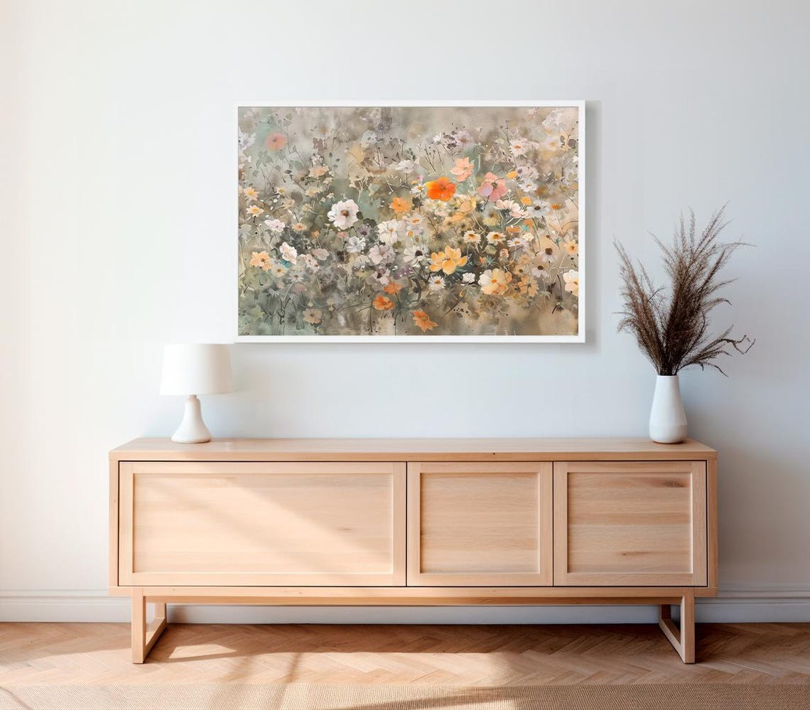 Muted Sage Wildflowers Orange White Blooms Vintage Floral Poster - Image 2