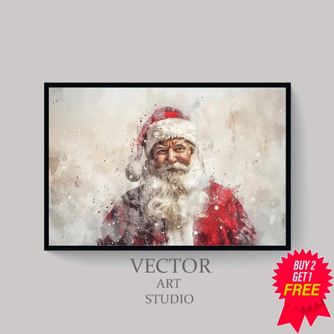 Front Facing Santa Claus Bearded Portrait Snowy Watercolor Poster - Image 4