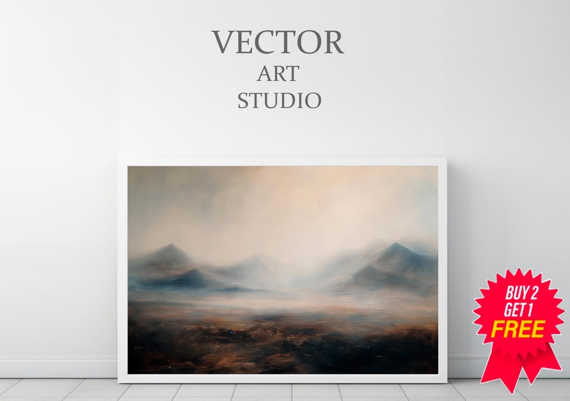 Mountain Landscape Frame Tv Art Neutral Abstract Tv Art Rustic Scenery Screensaver Moody Minimal Oil Painting - Image 3
