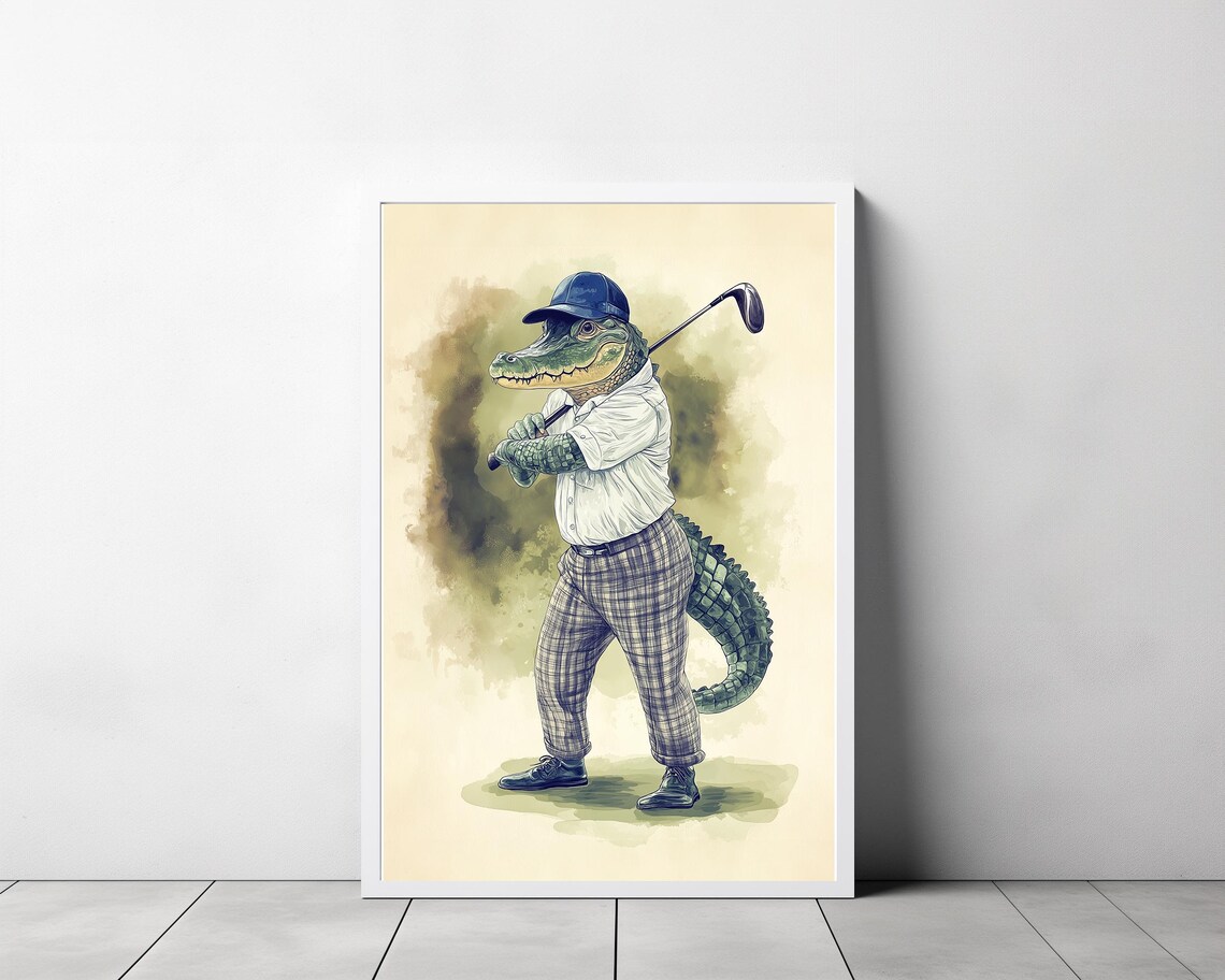 Alligator Golfer in a Polo Shirt Swinging a Golf Club Poster - Image 3