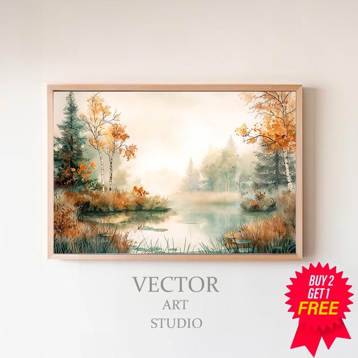 Lodge Wall Art Landscape Cabin Decor Rustic Vintage Autumn Moody Countryside Painting Farmhouse Decor Rustic Landscape Fall Wall