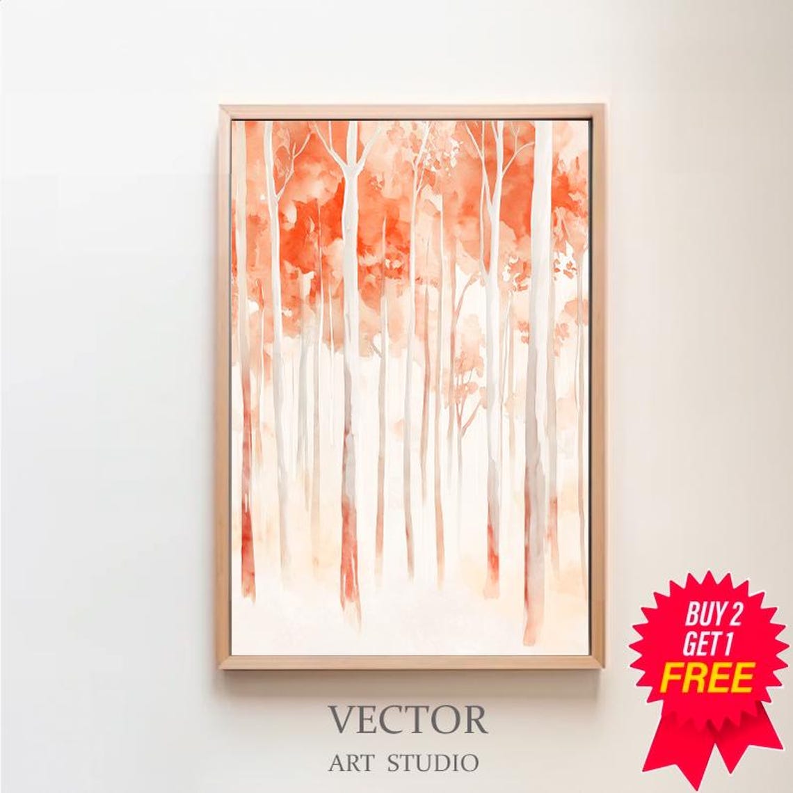 Eucalyptus Forest With Coral Red Canopy Watercolor Art Poster