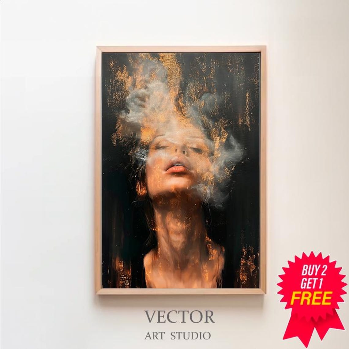 Golden Smoke Woman Portrait Dramatic Dark Surreal Art Poster