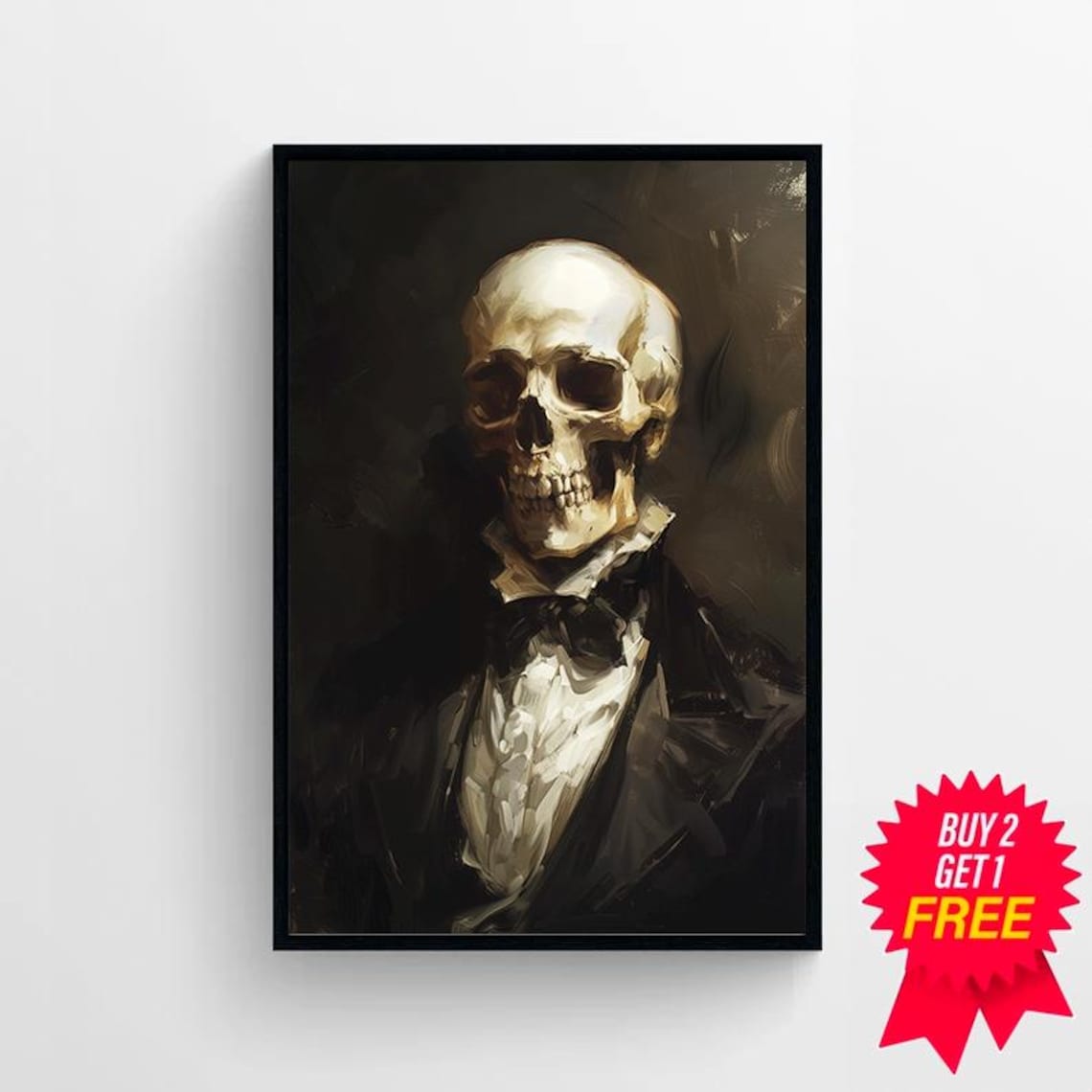 Elegant Skeleton in a Tuxedo in a Dark Renaissance Style Painting Poster - Image 4