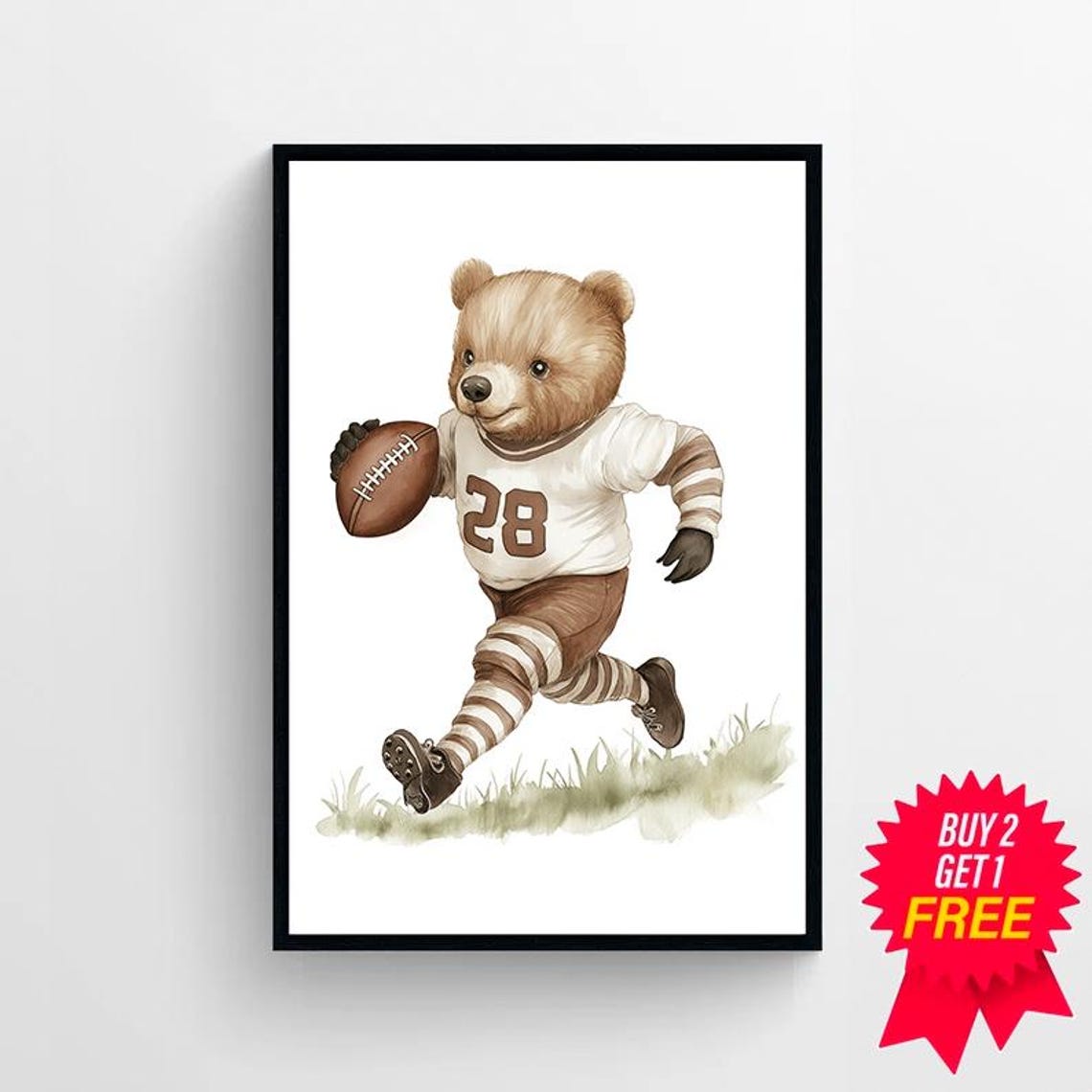 Running Teddy Bear Football Player Wearing Jersey Number 28 Poster - Image 4