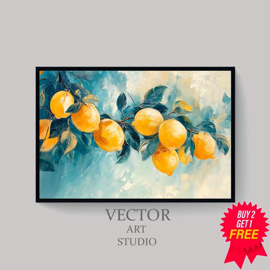 Vintage Mediterranean Lemon Tree Branch Sunny Oil Painting Poster - Image 4