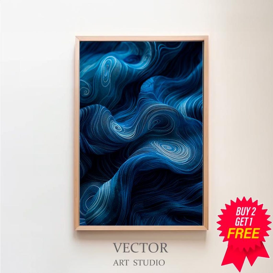 Indigo Blue Denim Texture Abstract Swirl Patterns Art Poster