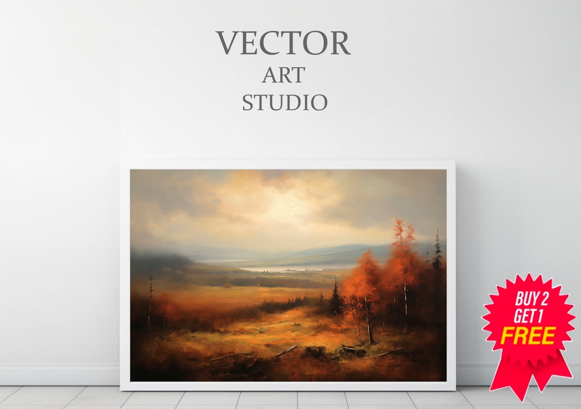 Autumn Countryside With Rolling Orange Fields Moody Landscape Poster - Image 3